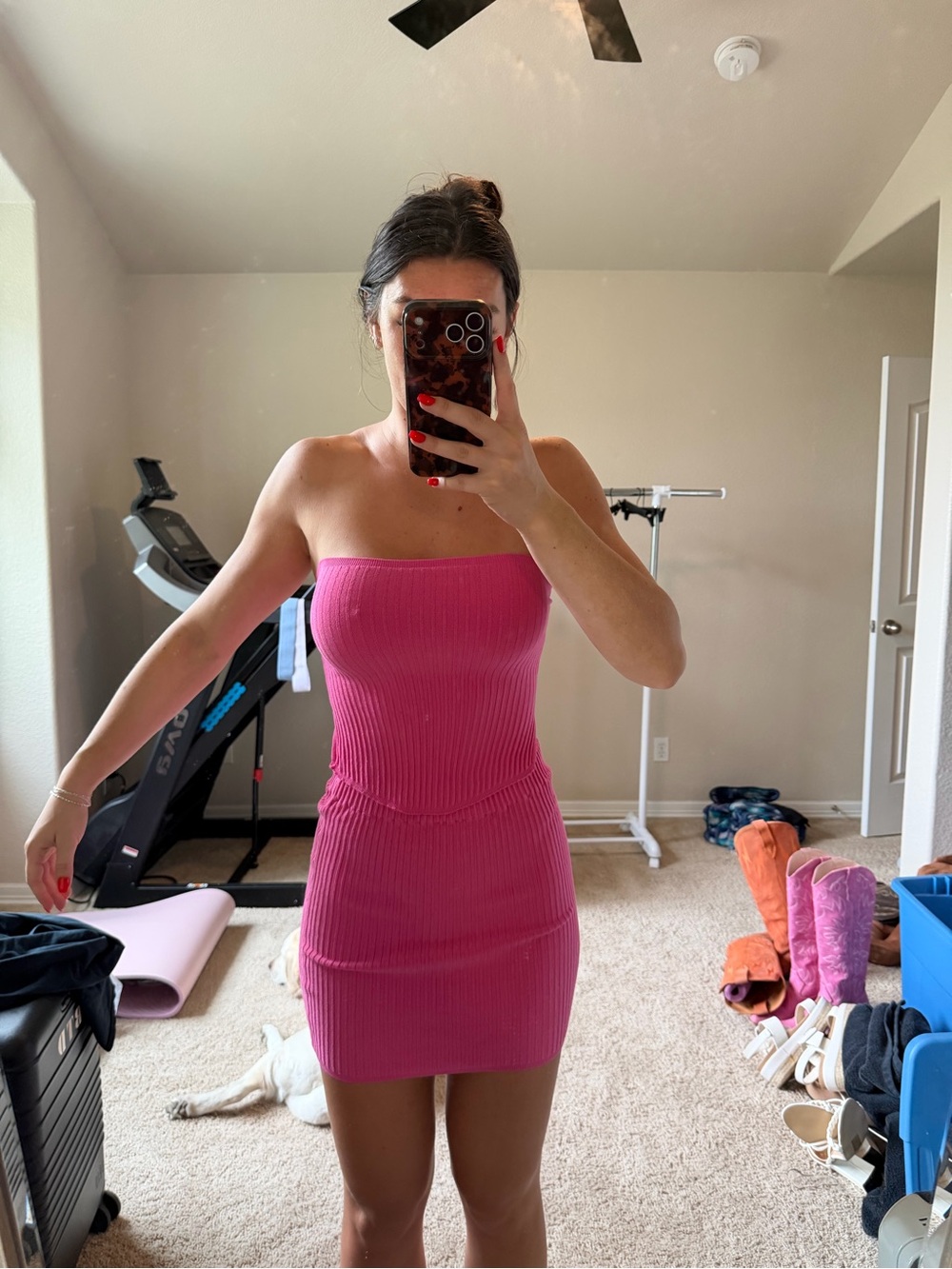 Amazon Pink Strapless Ribbed Mini Dress - Picture 1 of 3